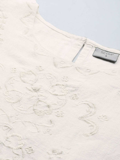 Embroidered offwhite cotton top