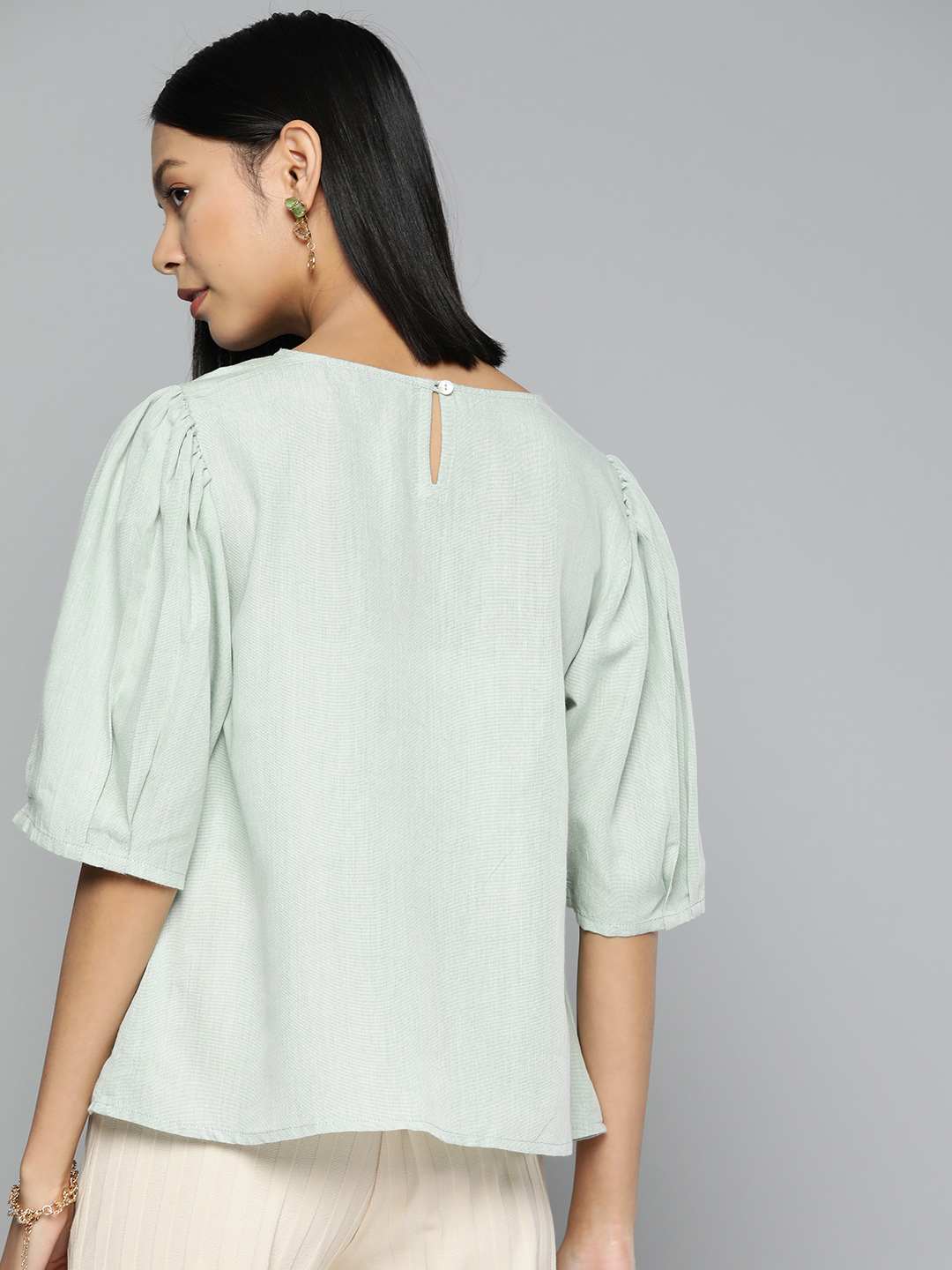 Embroidered light green cotton top