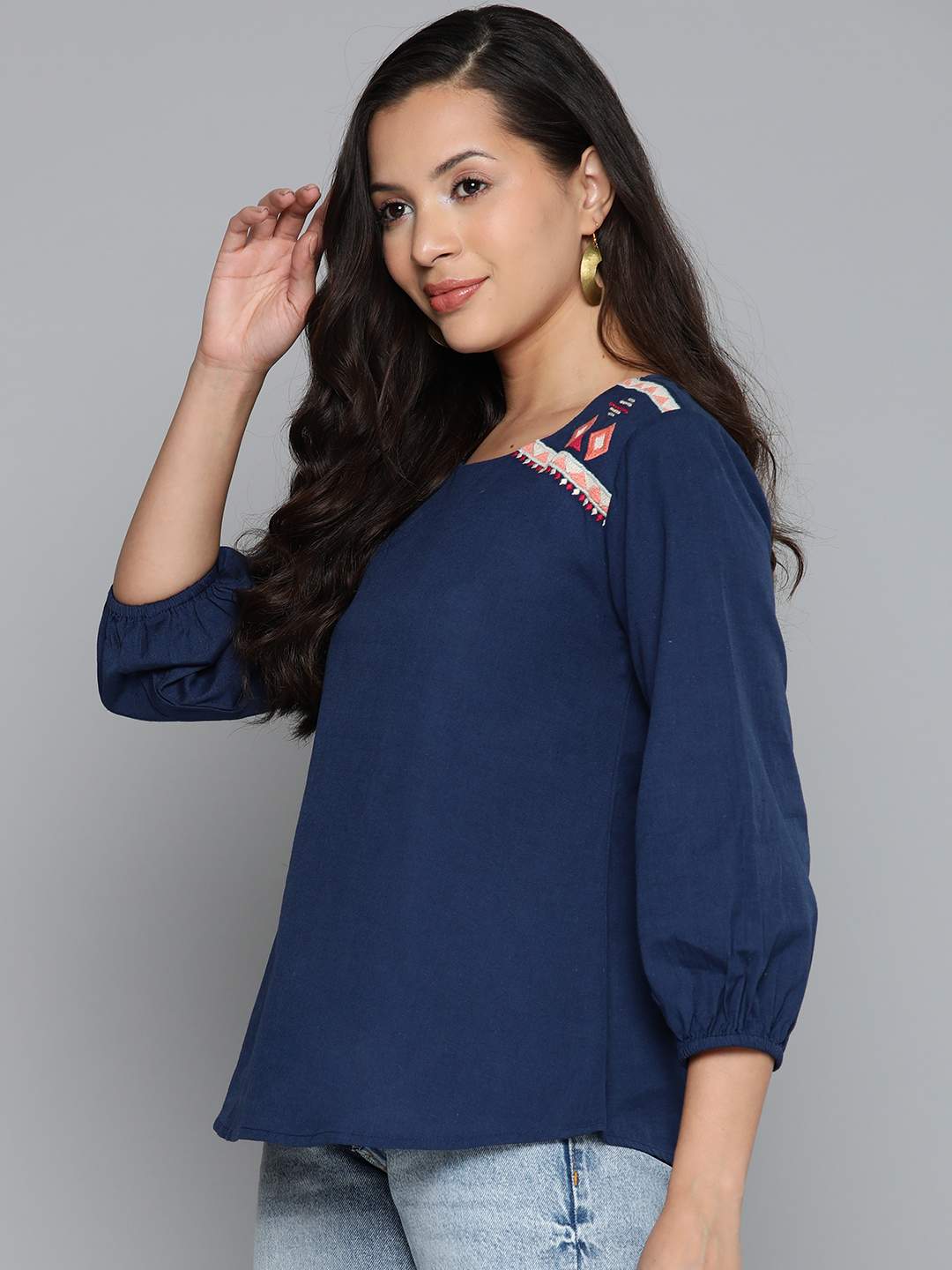 Embroidered blue top