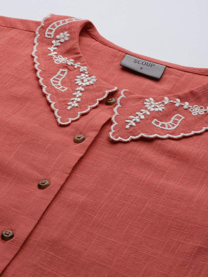 Embroidered collar top