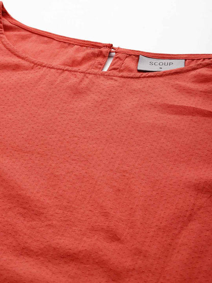 Orange Drop-shoulder Cotton Dobby Top