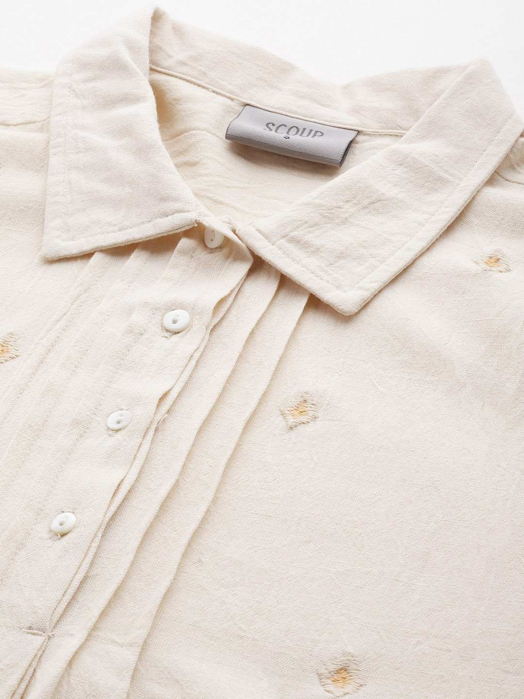 Cream Embroidered Shirt With Flayred Sleeves