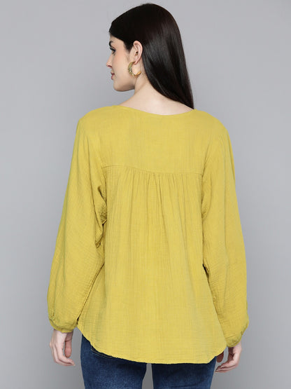 Yellow Embroidered Boho Sleeve Blouse