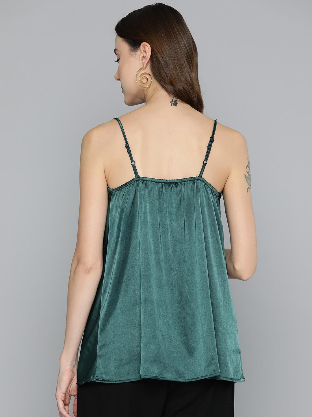 Green Cowl Neckline Satin Top