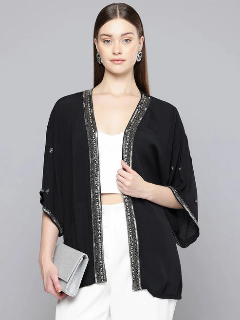 Scoup Combo of Embellished Shrug and Cotton Shirt