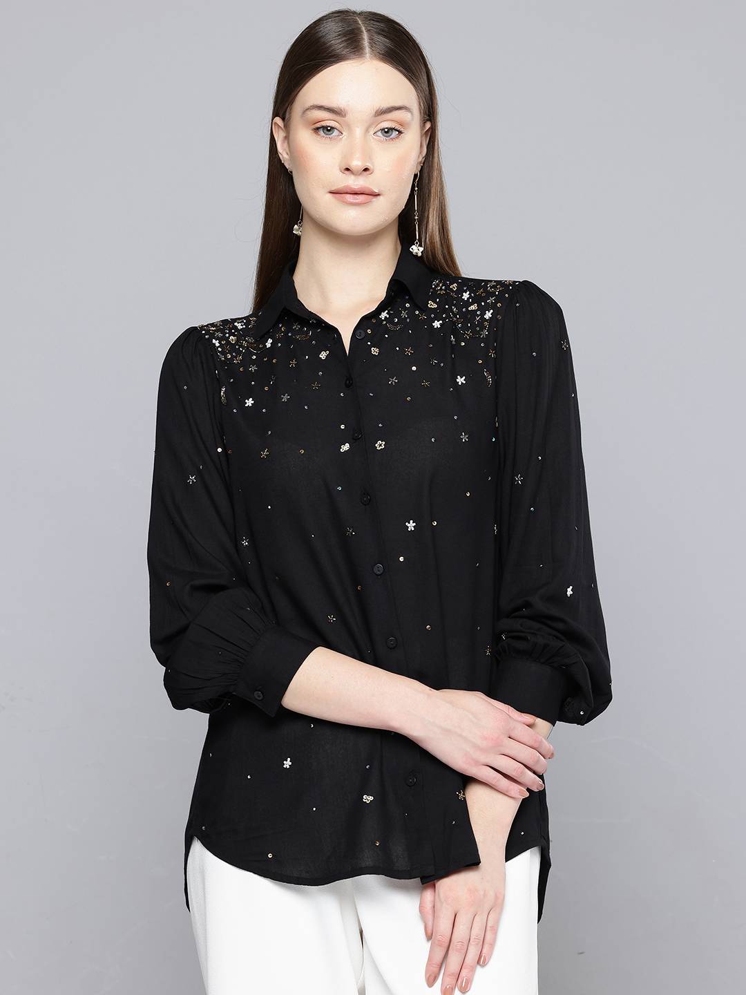 Scoup Black rayon hand embellished  shirt