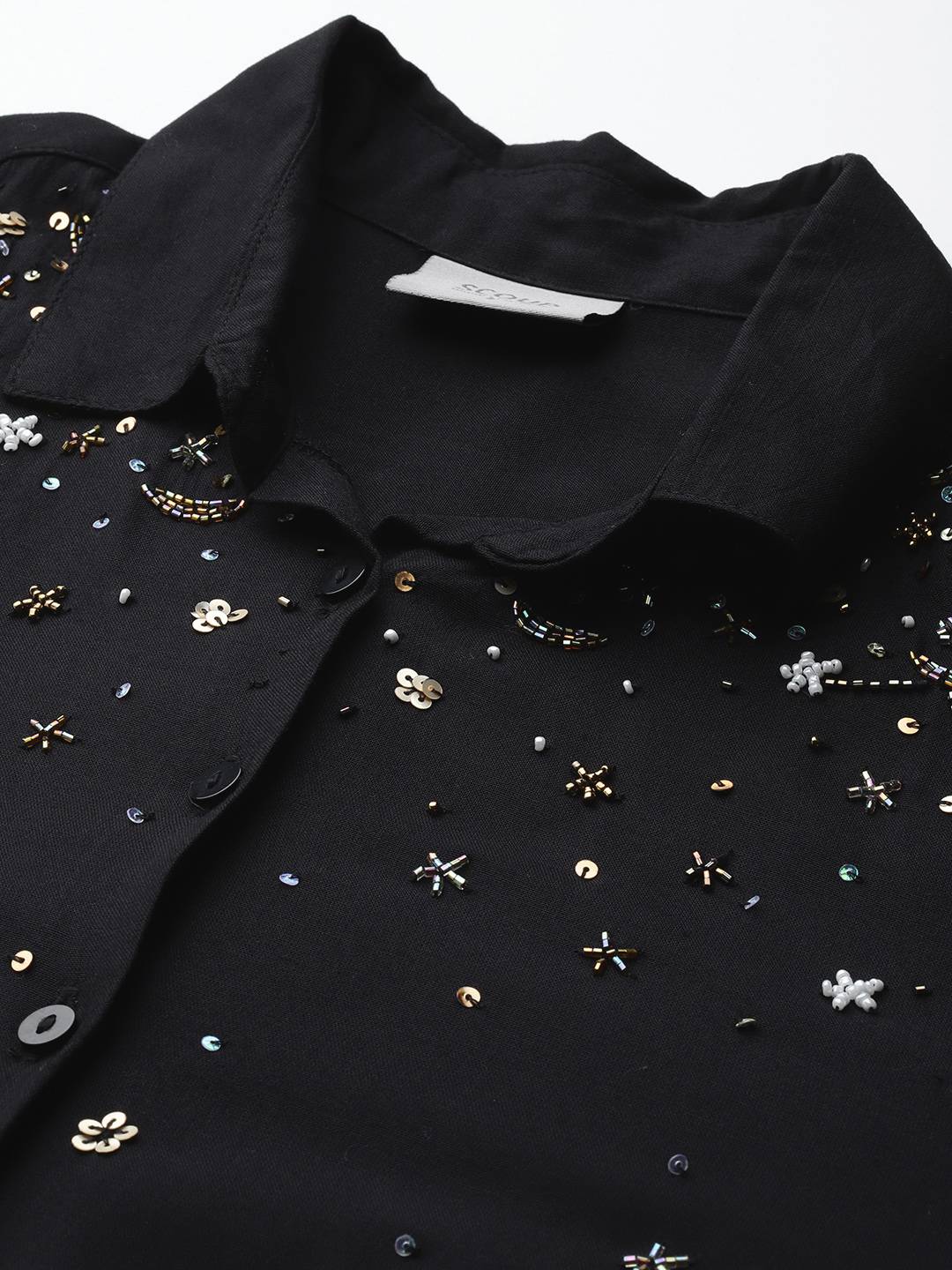 Scoup Black rayon hand embellished  shirt