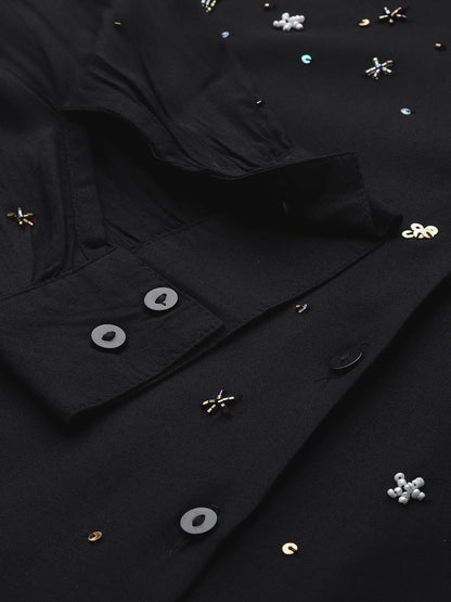 Scoup Black rayon hand embellished  shirt