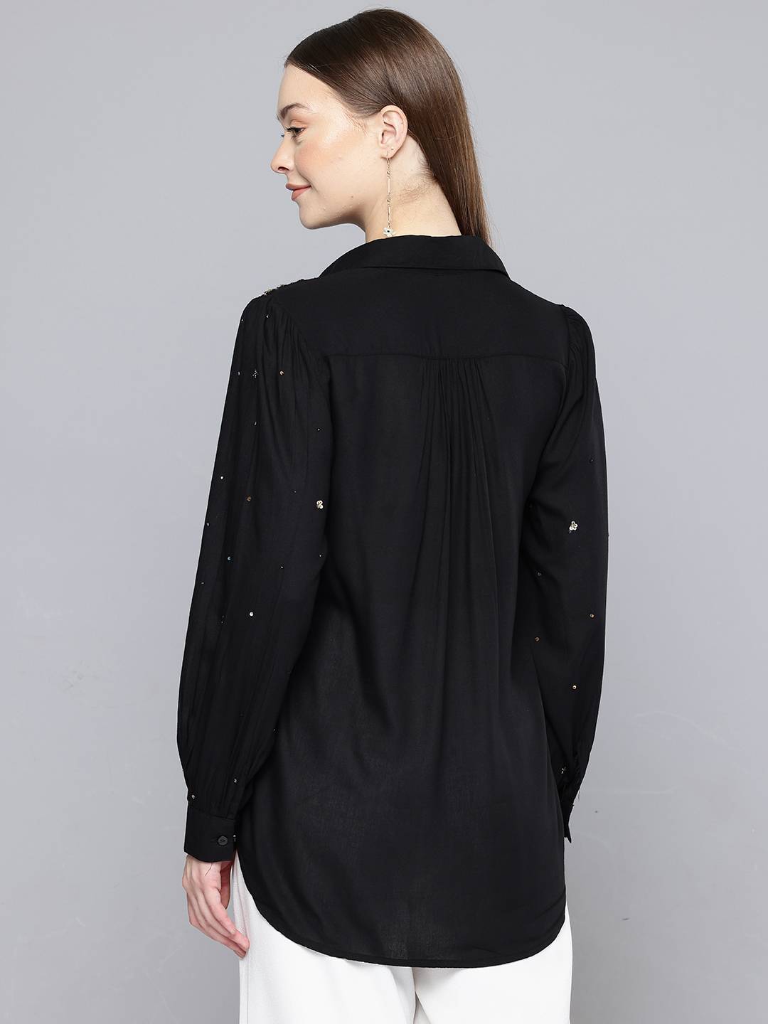 Scoup Black rayon hand embellished  shirt