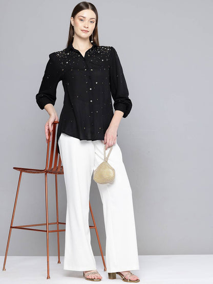 Scoup Black rayon hand embellished  shirt