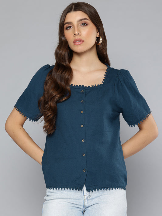 Lace detail Blue top