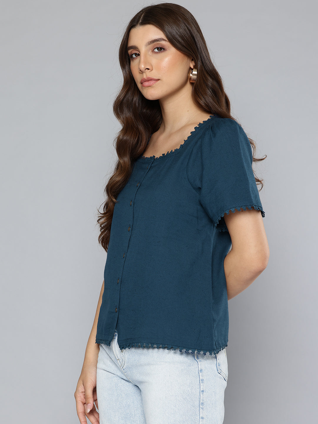 Lace detail Blue top