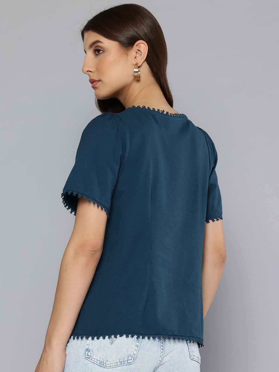 Lace detail Blue top