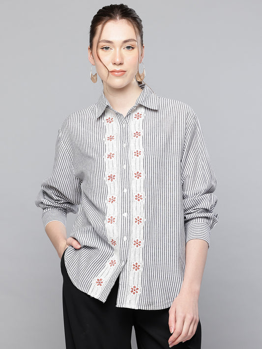 Cotton Stripe embroidered shirt