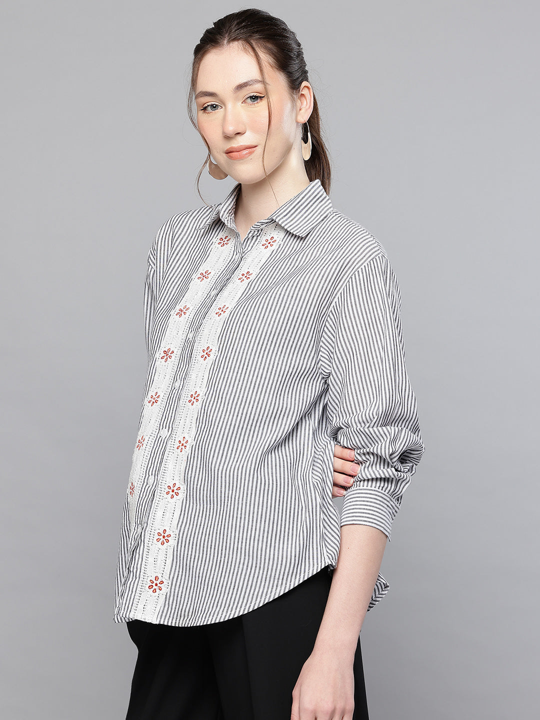 Cotton Stripe embroidered shirt
