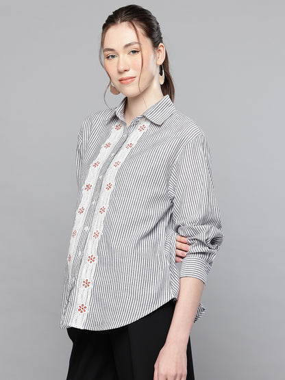 Cotton Stripe embroidered shirt