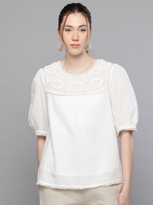 Hand embroidered cotton top
