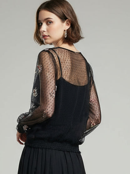 Embroidered Mesh Top