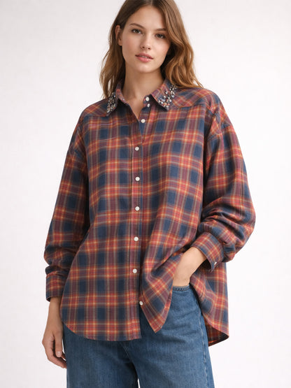 Embellished Collar Check Shirt