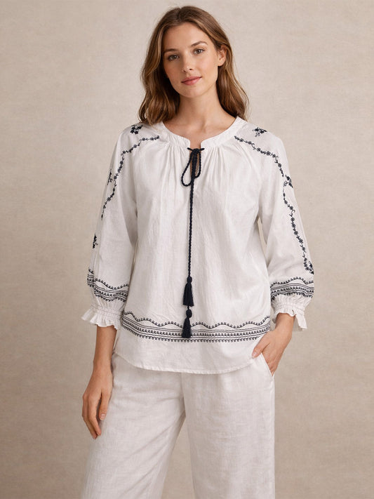 Embroidered White Cotton Top