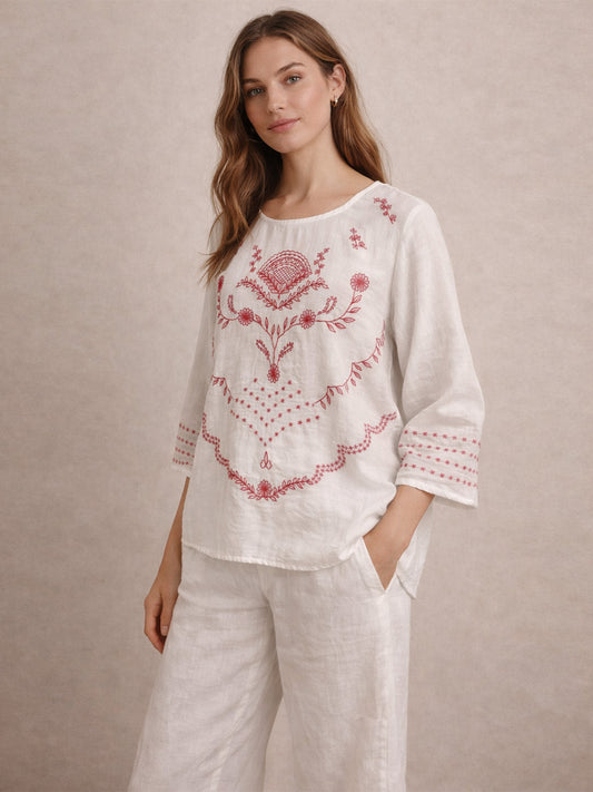 Thread Embroidered Cotton Top