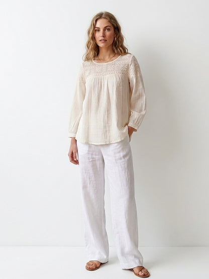 Scoup Women's embroidered-yoke-cotton-top