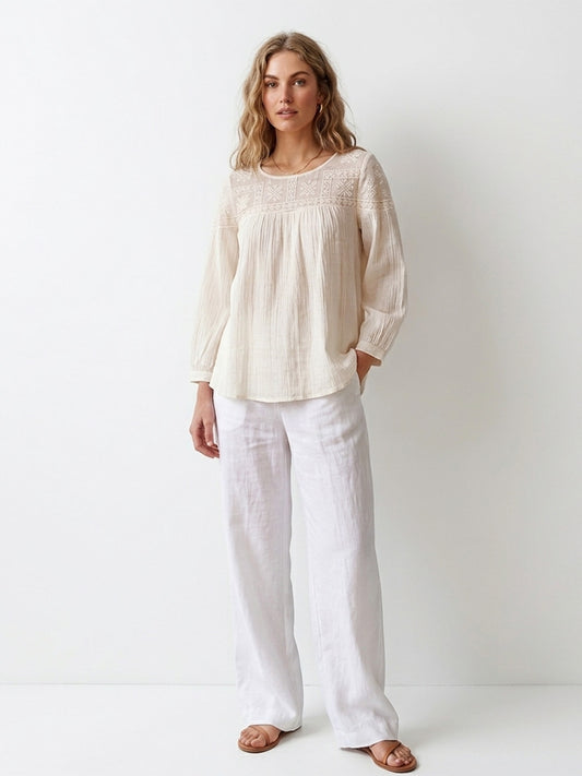 Embroidered Yoke Cotton Top