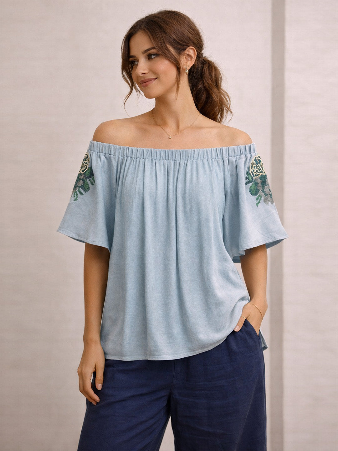 Scoup Women's off-shoulder-embroidered-top