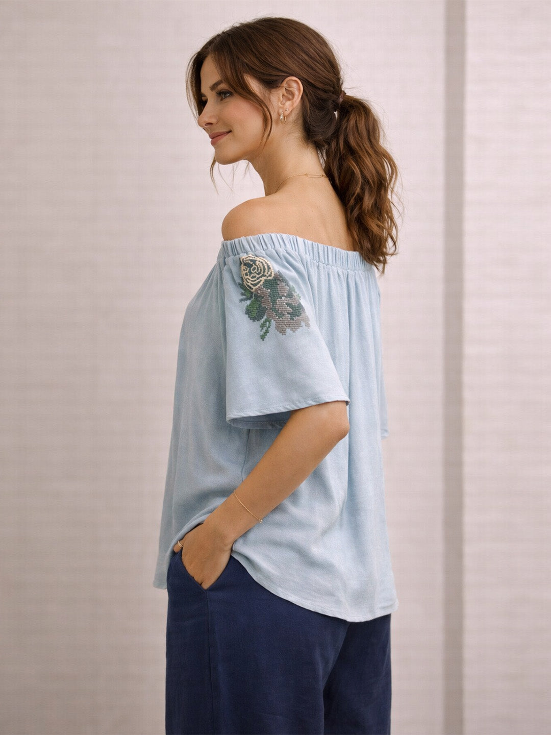 Scoup Women's off-shoulder-embroidered-top