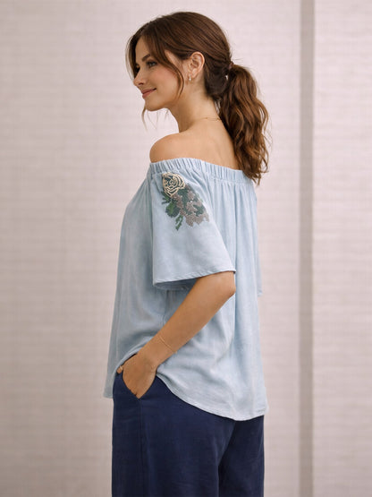 Scoup Women's off-shoulder-embroidered-top