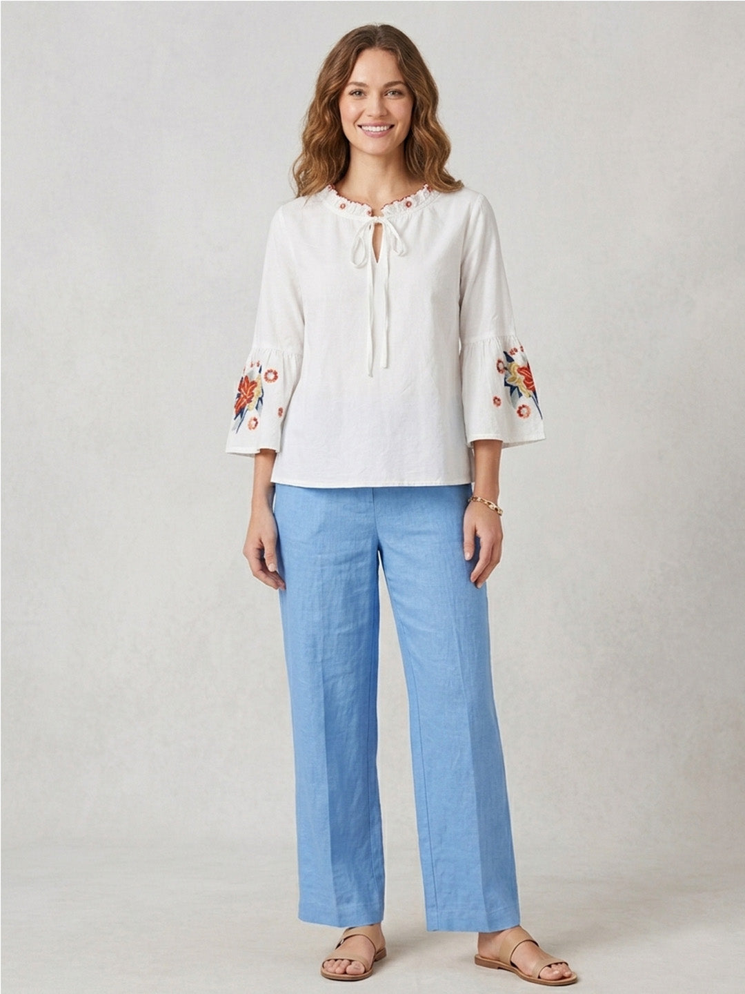 Scoup Women's white-cotton-embroidered-top