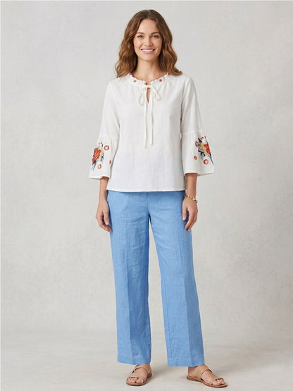 Scoup Women's white-cotton-embroidered-top