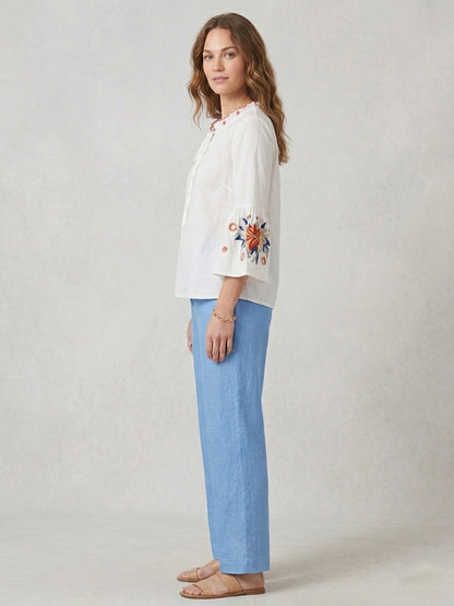 Scoup Women's white-cotton-embroidered-top