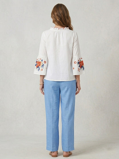 Scoup Women's white-cotton-embroidered-top
