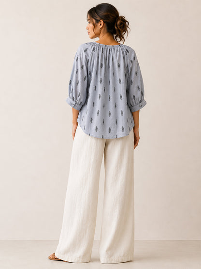 Cotton Dobby Pintuck Top