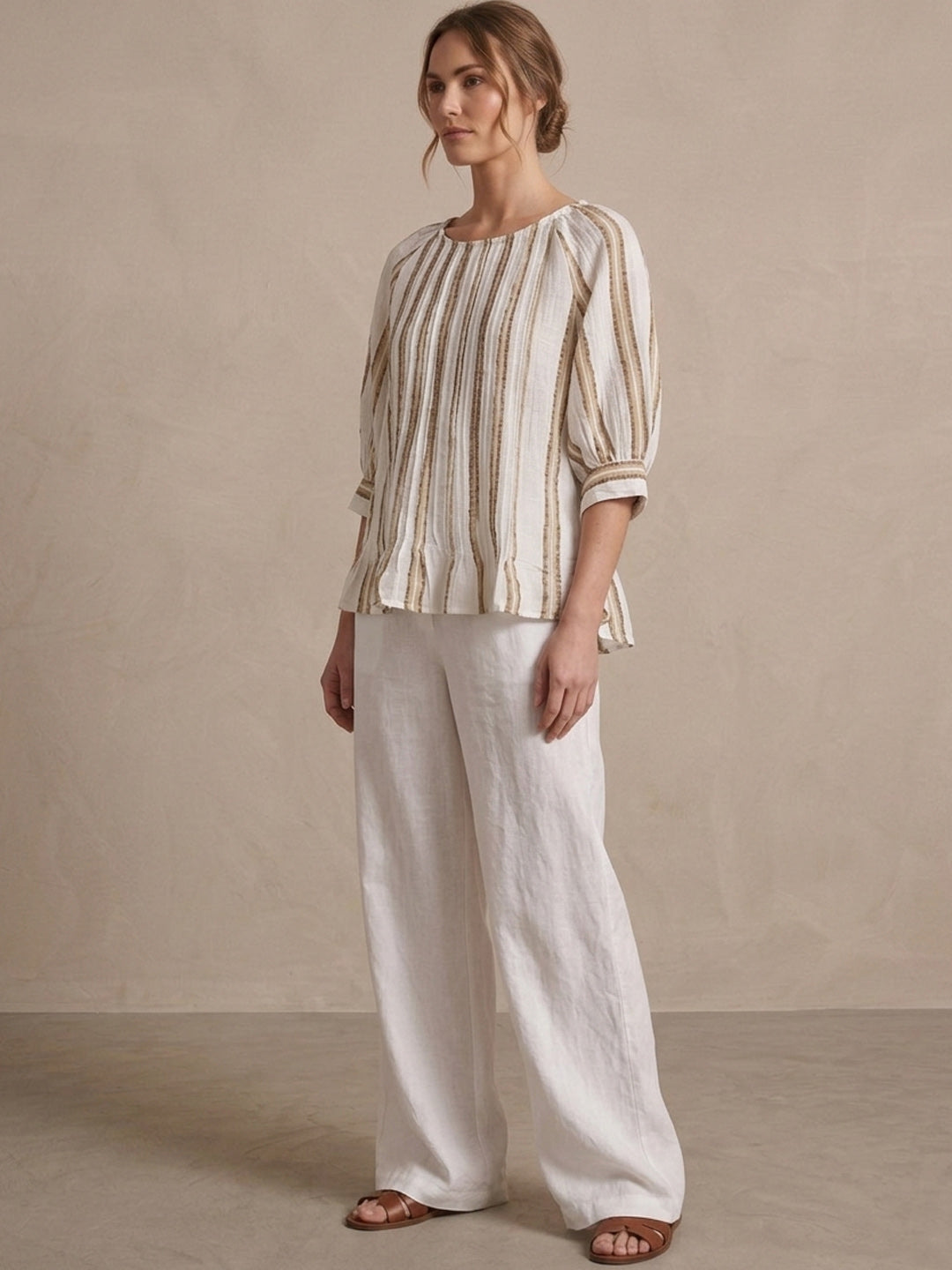 Cotton stripe pintuck top