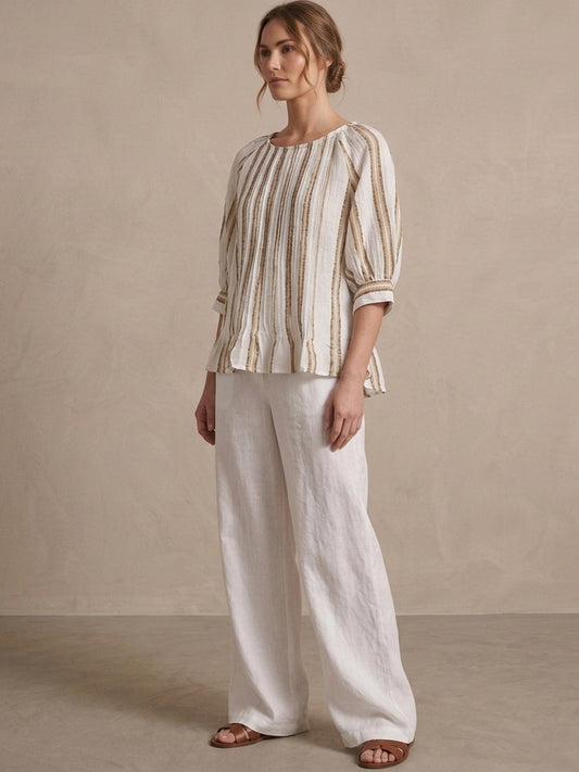 Cotton stripe pintuck top