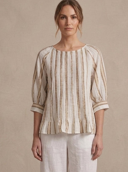 Cotton stripe pintuck top