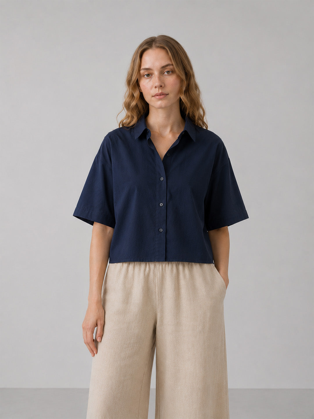 Short Length Blue Cotton Shirt