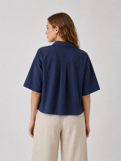 Short Length Blue Cotton Shirt