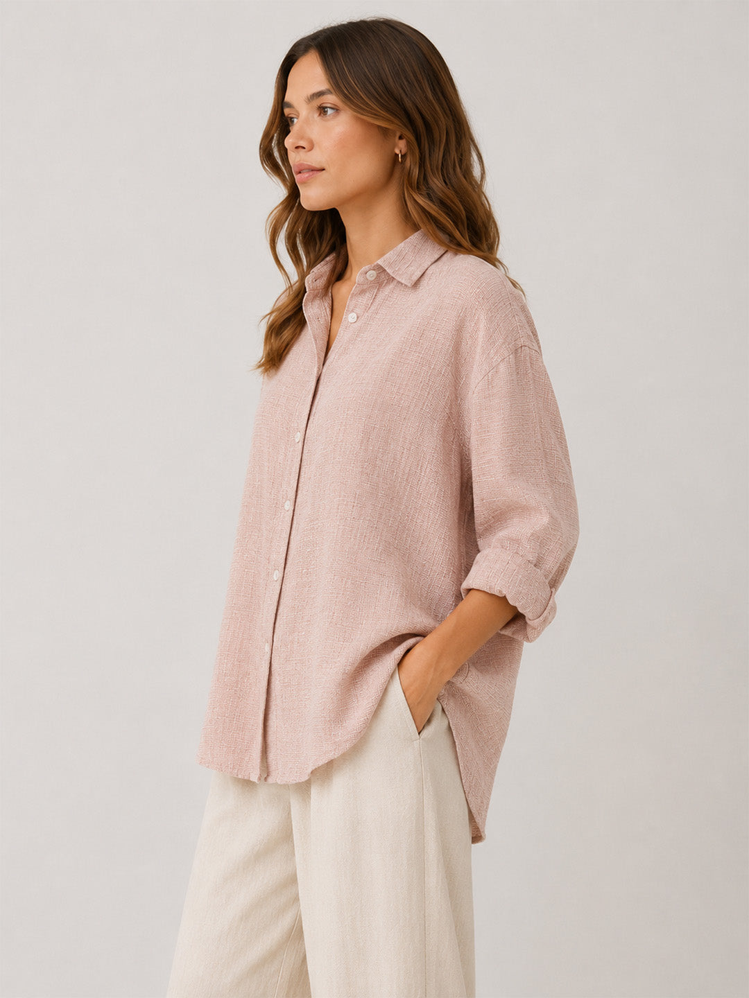 Cotton loose waeve shirt