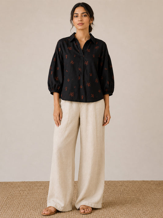Black Cotton Embroidered Top