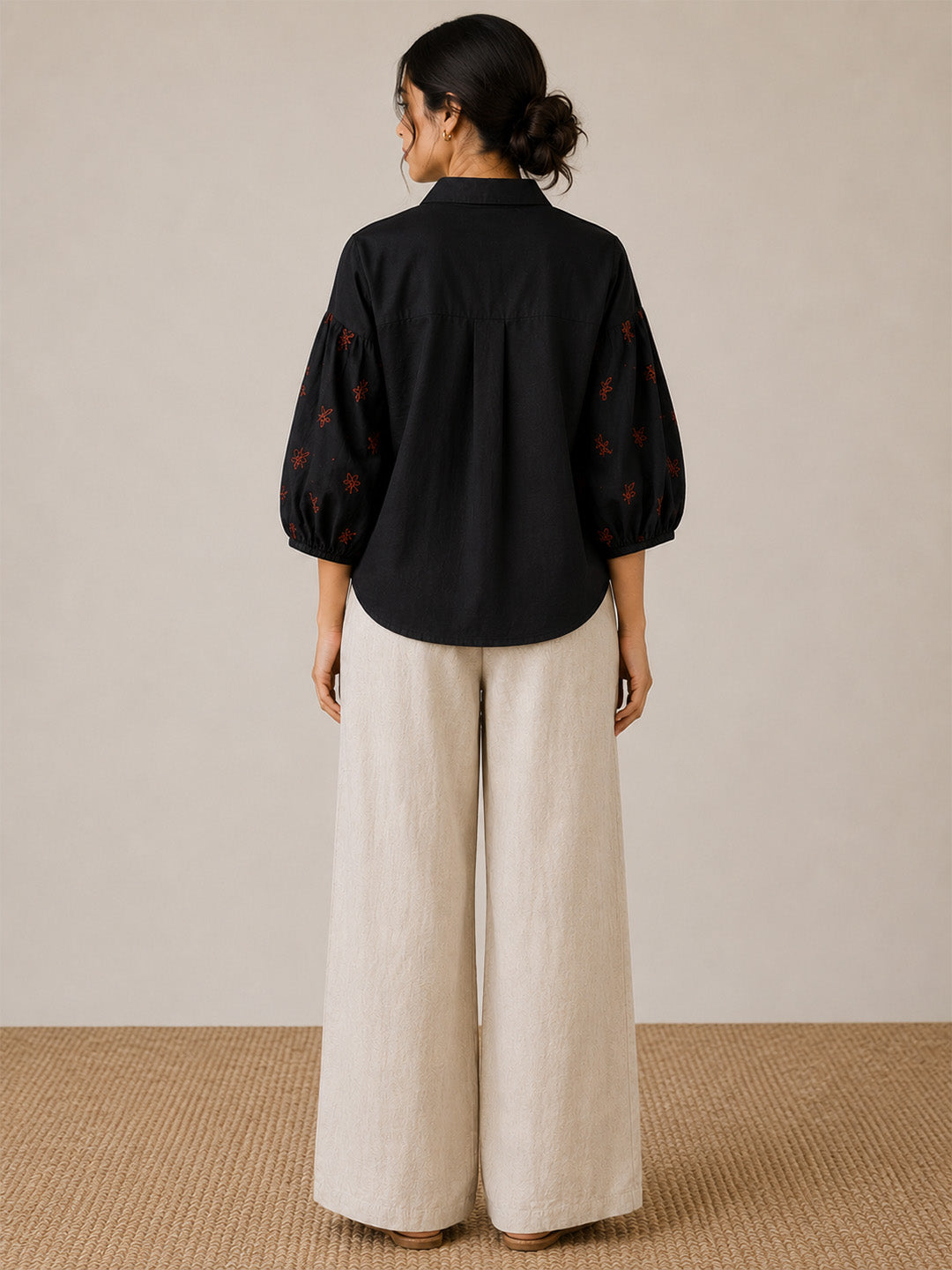 Black Cotton Embroidered Top