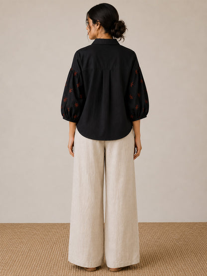 Black Cotton Embroidered Top
