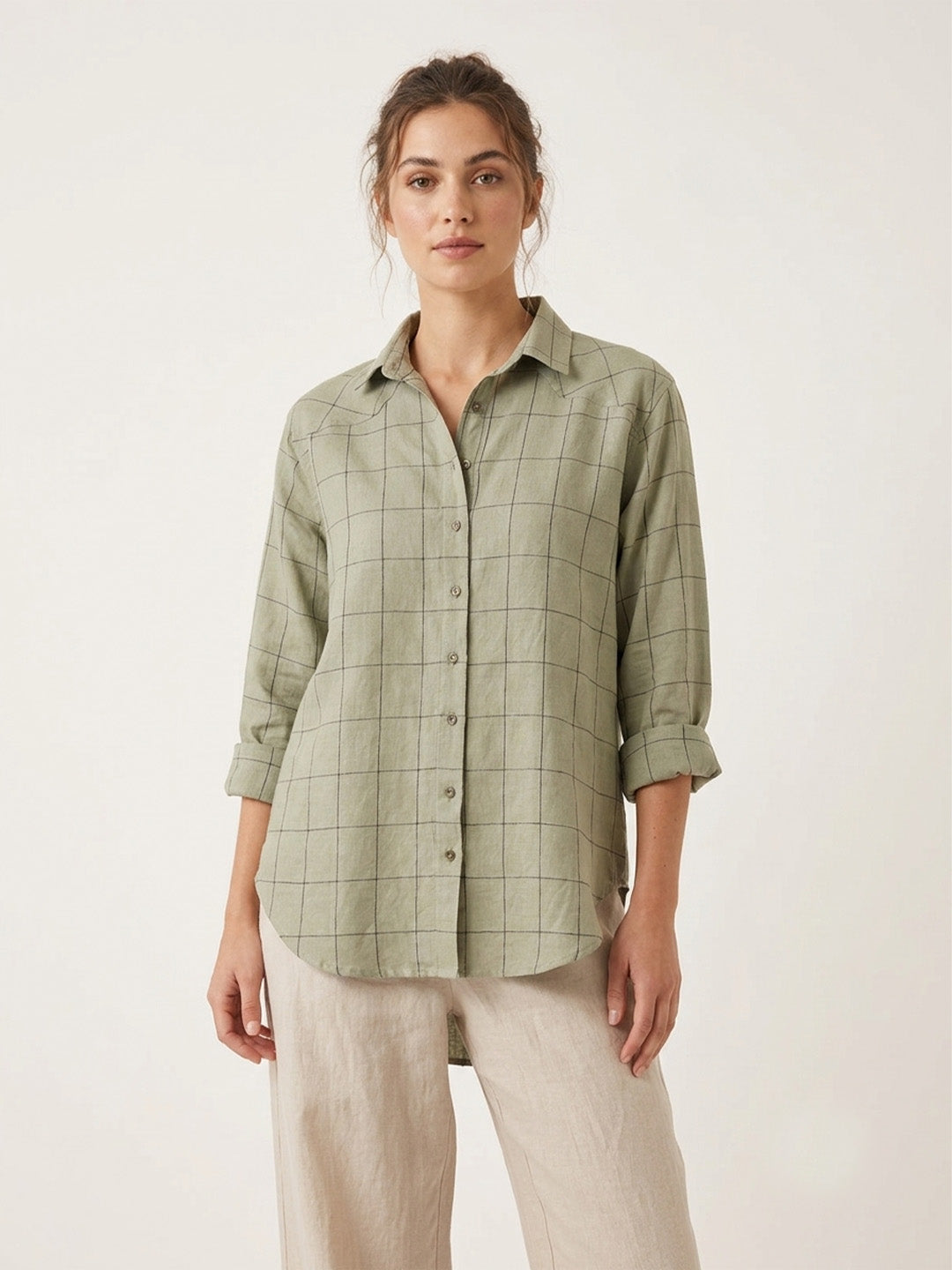 scoup-linen-green-check-shirt