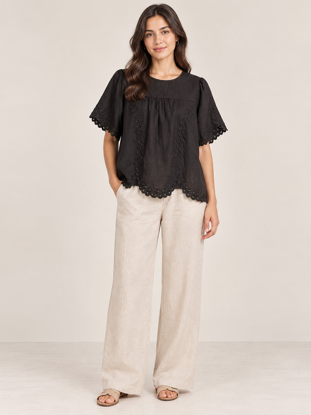 Embroidered Cotton Black Top