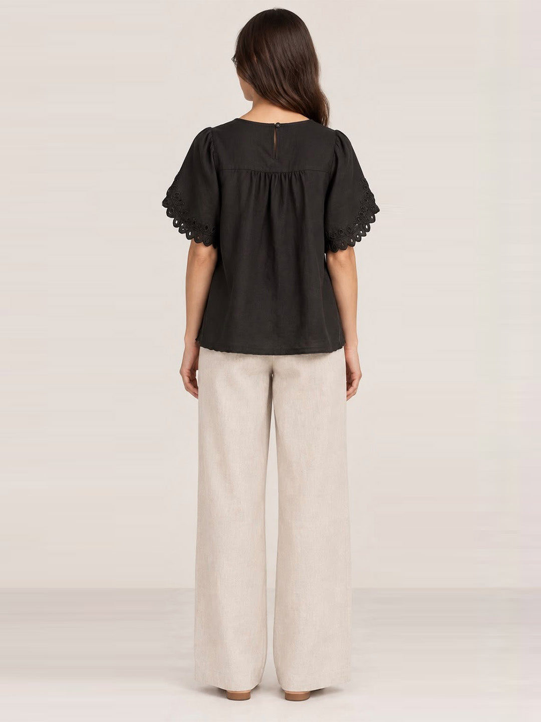 Embroidered Cotton Black Top