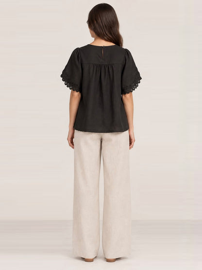 Embroidered Cotton Black Top