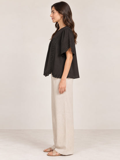 Embroidered Cotton Black Top