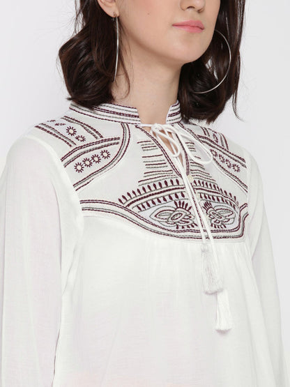 Neck Embroidered Sleeveless Top